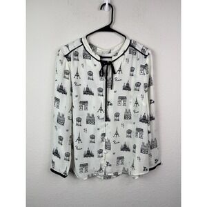 Talbots Paris Print Chiffon Blouse Women L Petite Business Casual Career‎ Preppy